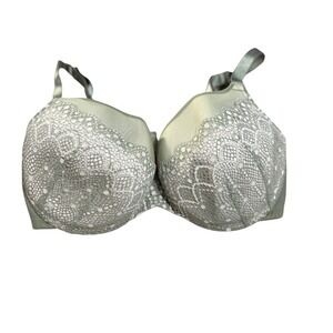Cacique Lace Full Coverage Bra Womens 40DD Sage Green Underwire Bow EUC